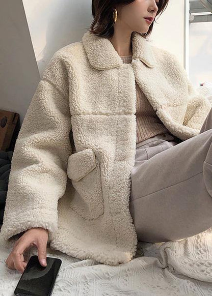 Boutique Clothing Jackets & Coats Big Pockets Coats Nude Lapel Collar Woolen Overcoat