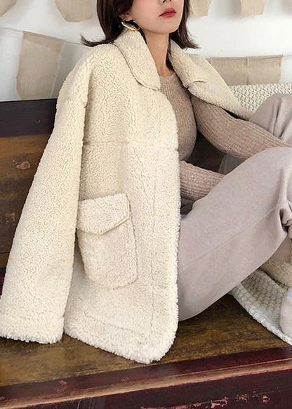 Boutique Clothing Jackets & Coats Big Pockets Coats Nude Lapel Collar Woolen Overcoat