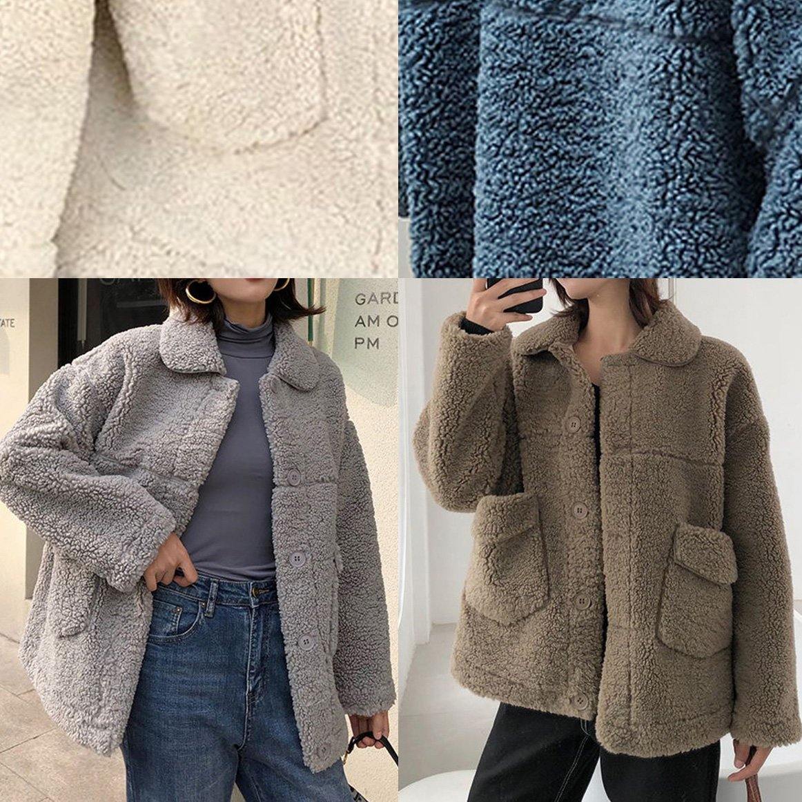 Boutique Clothing Jackets & Coats Big Pockets Coats Nude Lapel Collar Woolen Overcoat