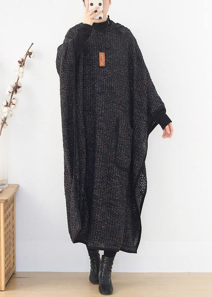 Boutique Clothing Long Winter Coat Black Hooded Large Hem Woolen Coats