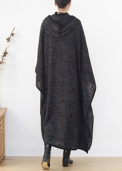 Boutique Clothing Long Winter Coat Black Hooded Large Hem Woolen Coats