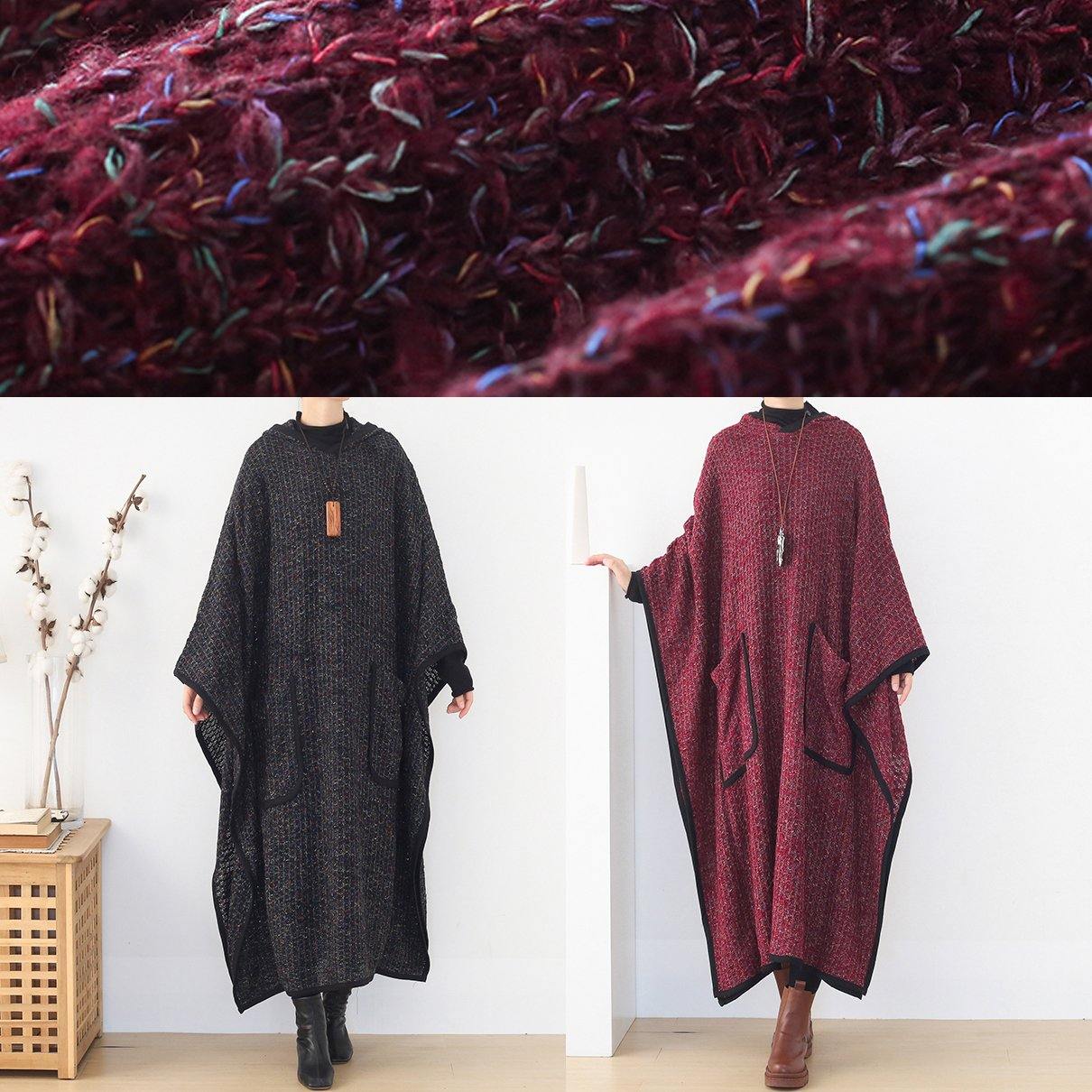Boutique Clothing Long Winter Coat Black Hooded Large Hem Woolen Coats