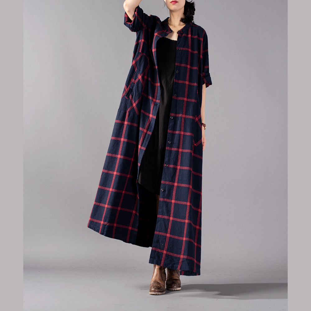 Boutique Red Plaid Coat Clothing Stand Collar Coats Boutique Pockets Coats