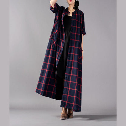 Boutique Red Plaid Coat Clothing Stand Collar Coats Boutique Pockets Coats