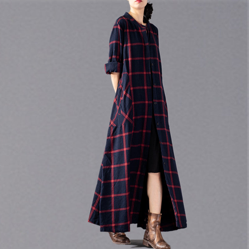 Boutique Red Plaid Coat Clothing Stand Collar Coats Boutique Pockets Coats