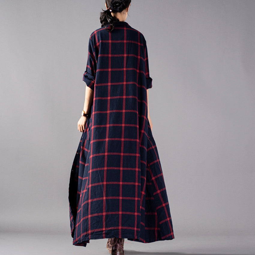 Boutique Red Plaid Coat Clothing Stand Collar Coats Boutique Pockets Coats