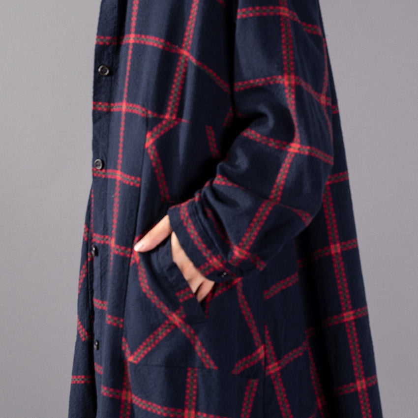 Boutique Red Plaid Coat Clothing Stand Collar Coats Boutique Pockets Coats