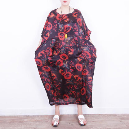 Boutique Red Silk Dress Oversize Patchwork Traveling Clothing New O Neck Chiffon Gown