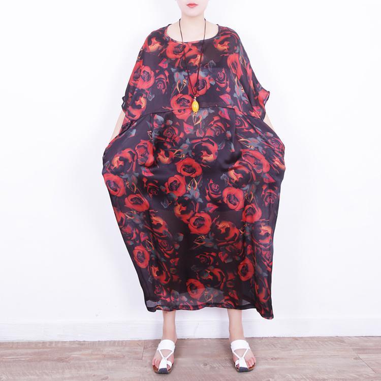 Boutique Red Silk Dress Oversize Patchwork Traveling Clothing New O Neck Chiffon Gown