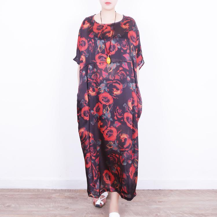 Boutique Red Silk Dress Oversize Patchwork Traveling Clothing New O Neck Chiffon Gown
