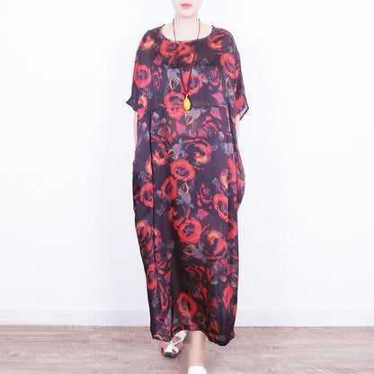 Boutique Red Silk Dress Oversize Patchwork Traveling Clothing New O Neck Chiffon Gown