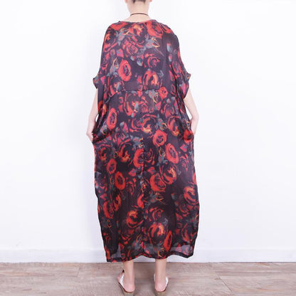 Boutique Red Silk Dress Oversize Patchwork Traveling Clothing New O Neck Chiffon Gown