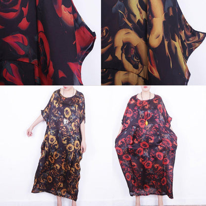 Boutique Red Silk Dress Oversize Patchwork Traveling Clothing New O Neck Chiffon Gown
