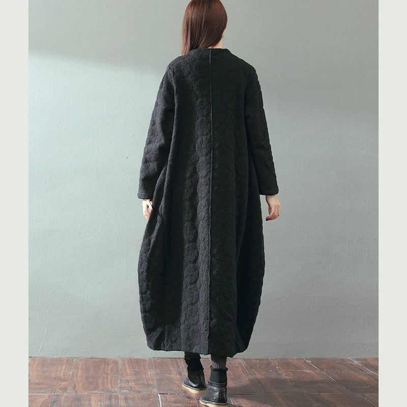 Boutique Red Maxi Coat V Neck Baggy Coats Fine Jacquard Wool Coat