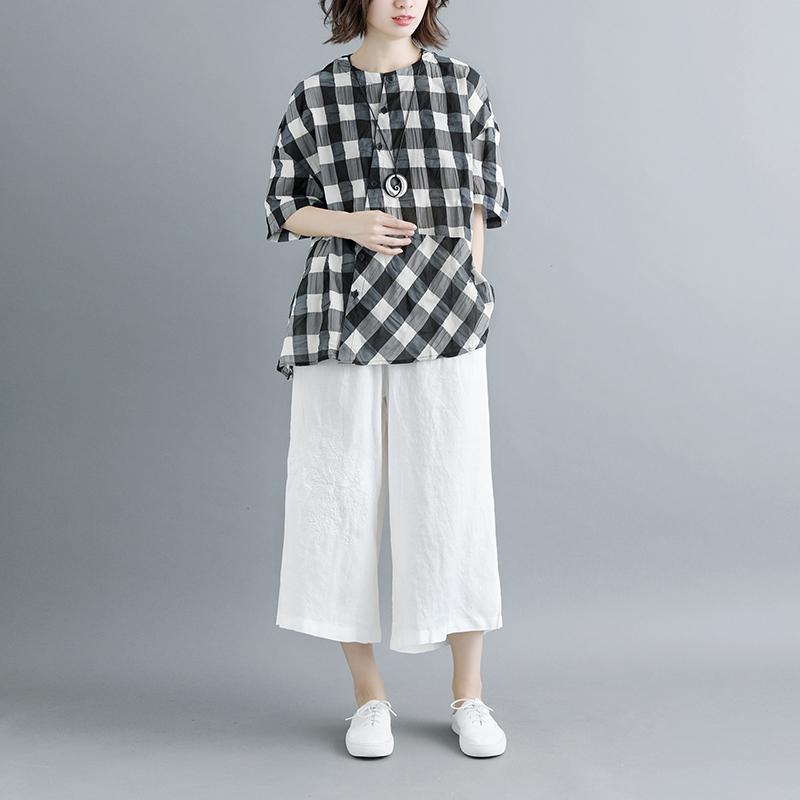 Boutique Summer Cotton Tops Clothing Summer 12 Sleeve Plaid Blouse
