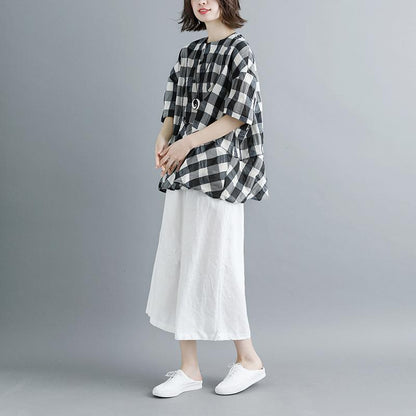 Boutique Summer Cotton Tops Clothing Summer 12 Sleeve Plaid Blouse