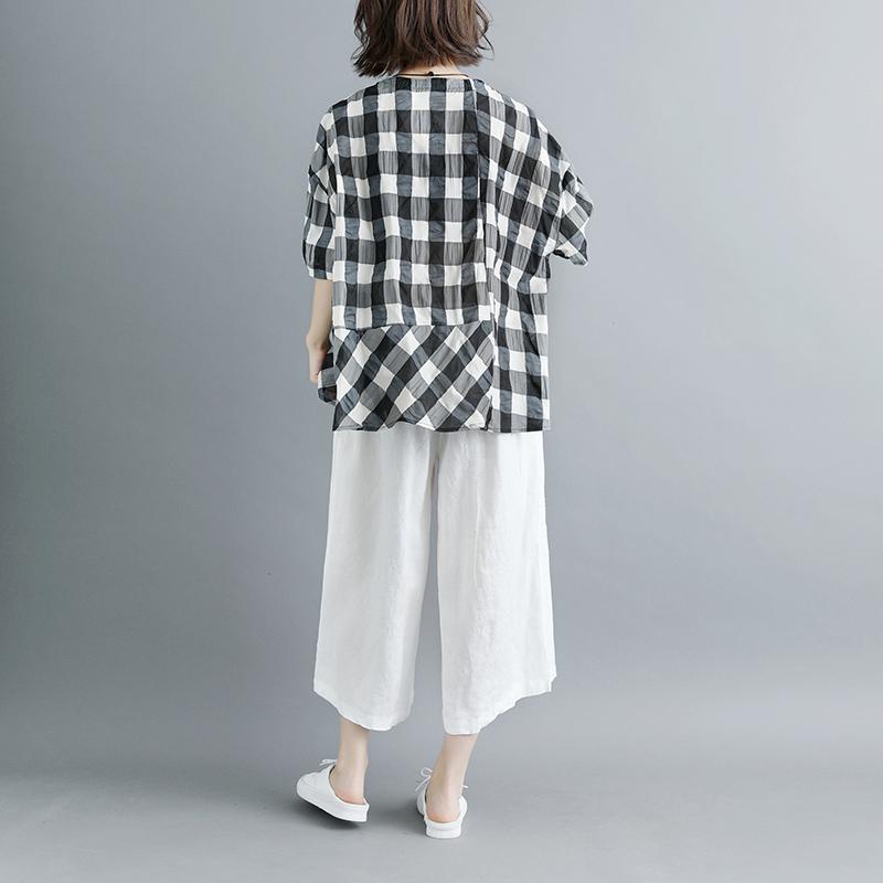 Boutique Summer Cotton Tops Clothing Summer 12 Sleeve Plaid Blouse