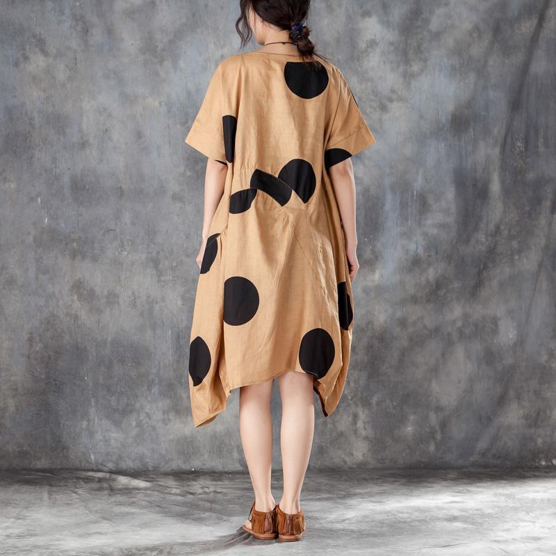 Boutique Summer Dress Loose Linen Polka Dot Dress With Pocket