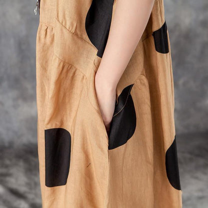 Boutique Summer Dress Loose Linen Polka Dot Dress With Pocket