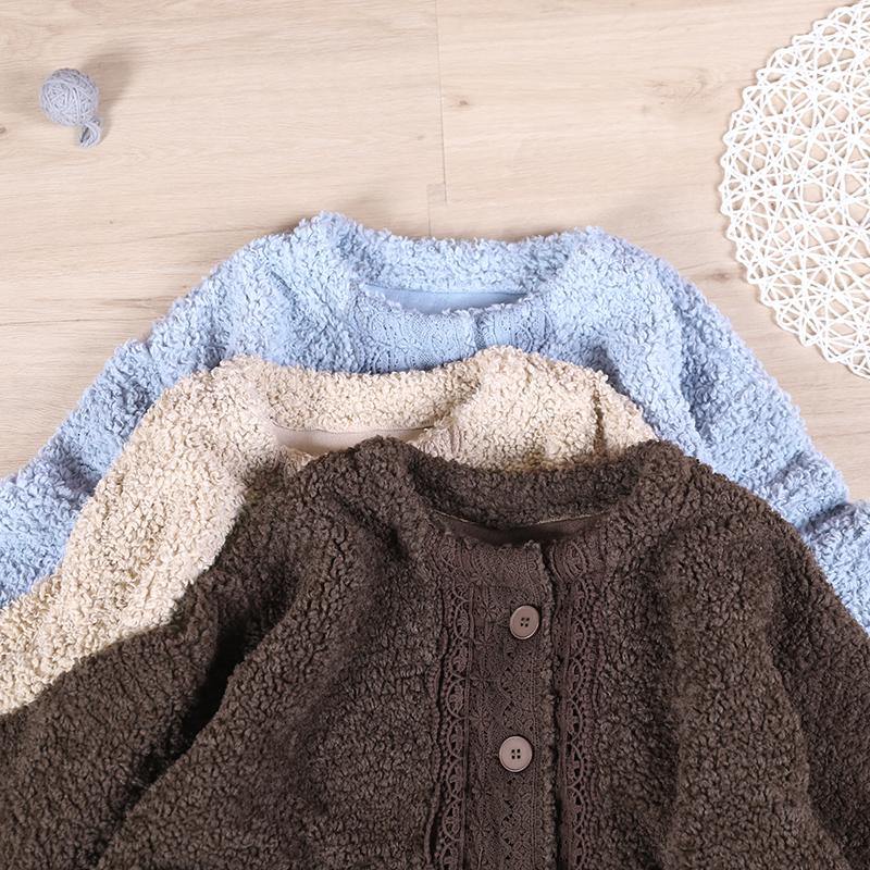 Boutique Spring Coats Chocolate O Neck Patchwork Fuzzy Wool Coat for Woman