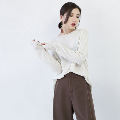 Boutique White Knit Sweaters Oversize O Neck Knitted Tops Baggy Fall Blouse