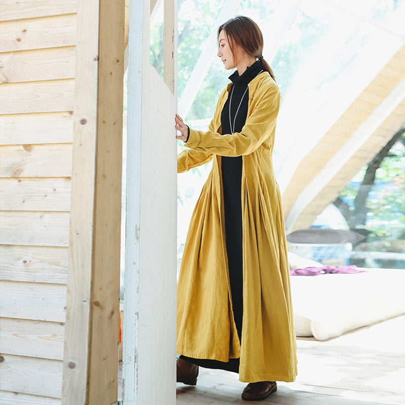Boutique Yellow Coats Stand Collar Trench Coat Cinched Large Hem Coat