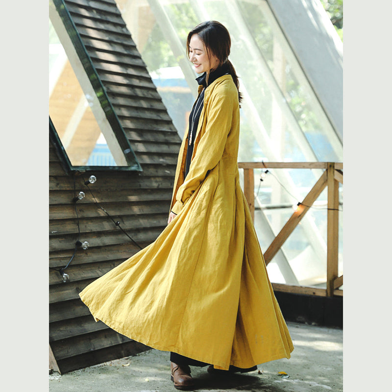 Boutique Yellow Coats Stand Collar Trench Coat Cinched Large Hem Coat