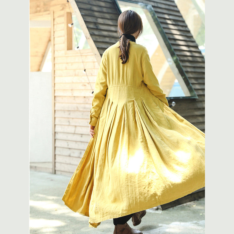 Boutique Yellow Coats Stand Collar Trench Coat Cinched Large Hem Coat