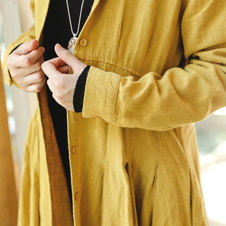Boutique Yellow Coats Stand Collar Trench Coat Cinched Large Hem Coat