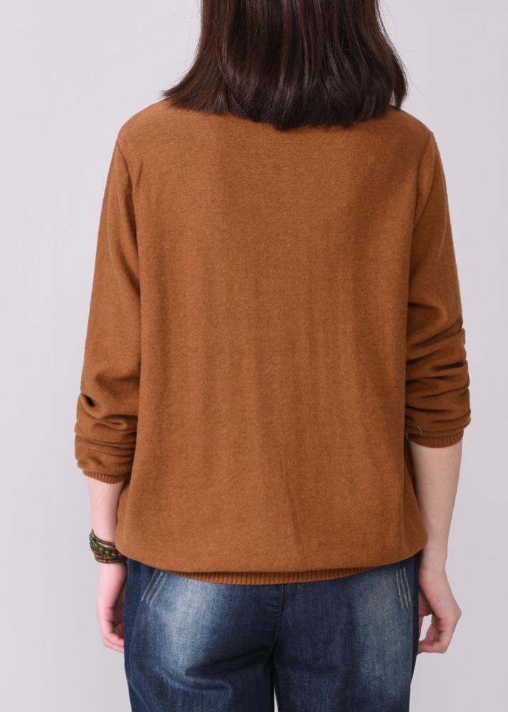 Brown Prints Knit Jacket Oversized Autumn Knitwear O Neck