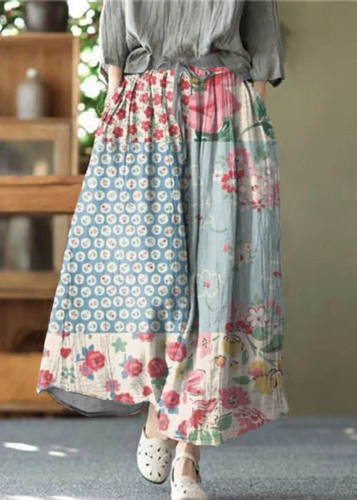 Pink Pockets Wrinkled Tie Waist Linen Skirt Summer