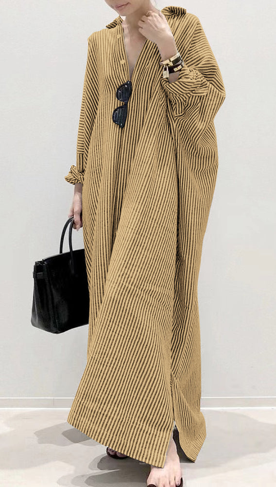 Boutique Black Peter Pan Collar Striped Shirts Dress Spring