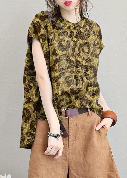 Unique O Neck Linen Tops Blouses Low High Design Clothing Gray Green Shirt