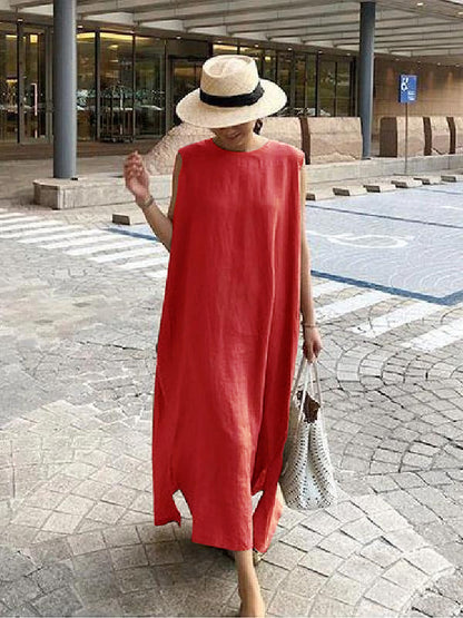 O Neck Side Open Linen Cotton Clothes Fabrics Color Texture Dress