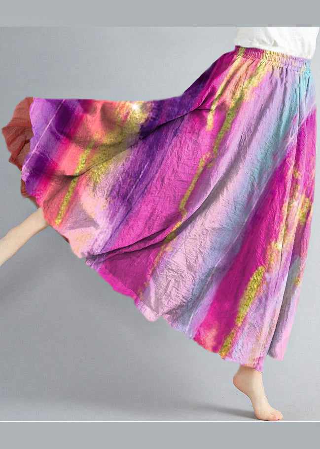 Style Colored Spots Elastic Waist Exra Large Hem Cotton Linen a Line Skirts Summer