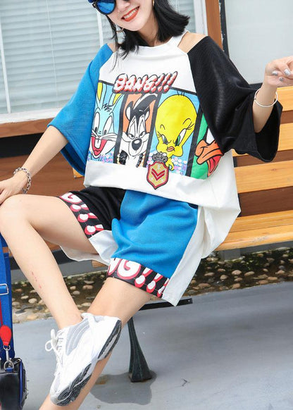Cartoon Print Design Short-sleeved T-shirt and Shorts