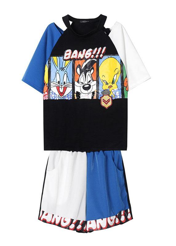 Cartoon Print Design Short-sleeved T-shirt and Shorts