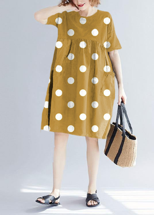 White Text Cotton Blended O Neck Pockets Loose Summer Dresses