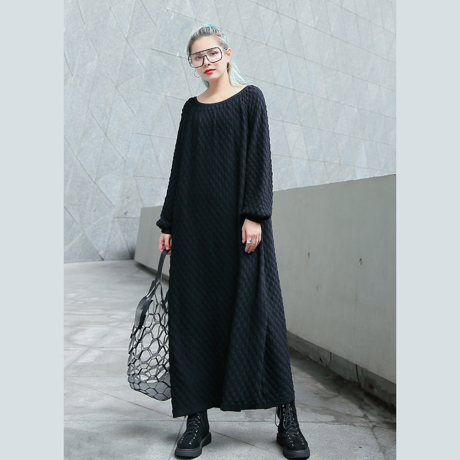 Chunky Black Knit Dress Oversize O Neck Long Knit Sweaters Boutique Long Sleeve Long Knit Sweaters