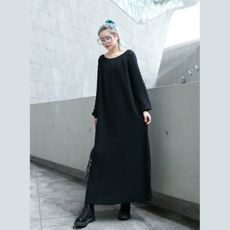 Chunky Black Knit Dress Oversize O Neck Long Knit Sweaters Boutique Long Sleeve Long Knit Sweaters