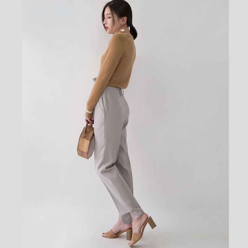 Chunky Brown Knit Tops Fall V Neck Knitted Blouses Fine Side Open Sweaters