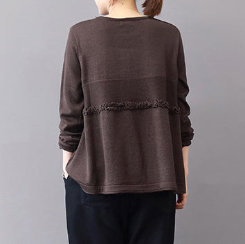 Chunky Chocolate Winter Sweater Patchwork Knitted Blouses Ruffles Top