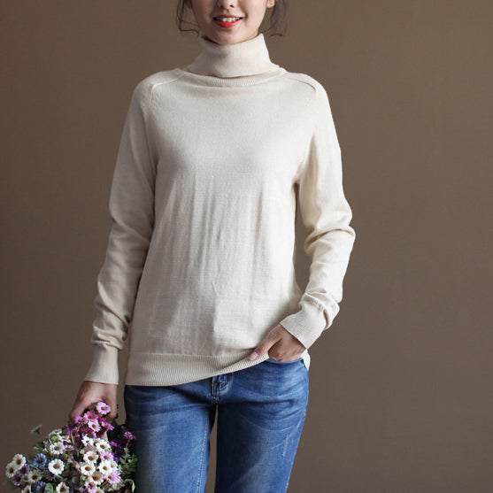 Chunky Nude Winter Sweater Oversized Knit Sweat Tops High Neck Pullover