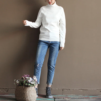 Chunky White Sweater Knitted Blouses Boutique High Neck Top Wild