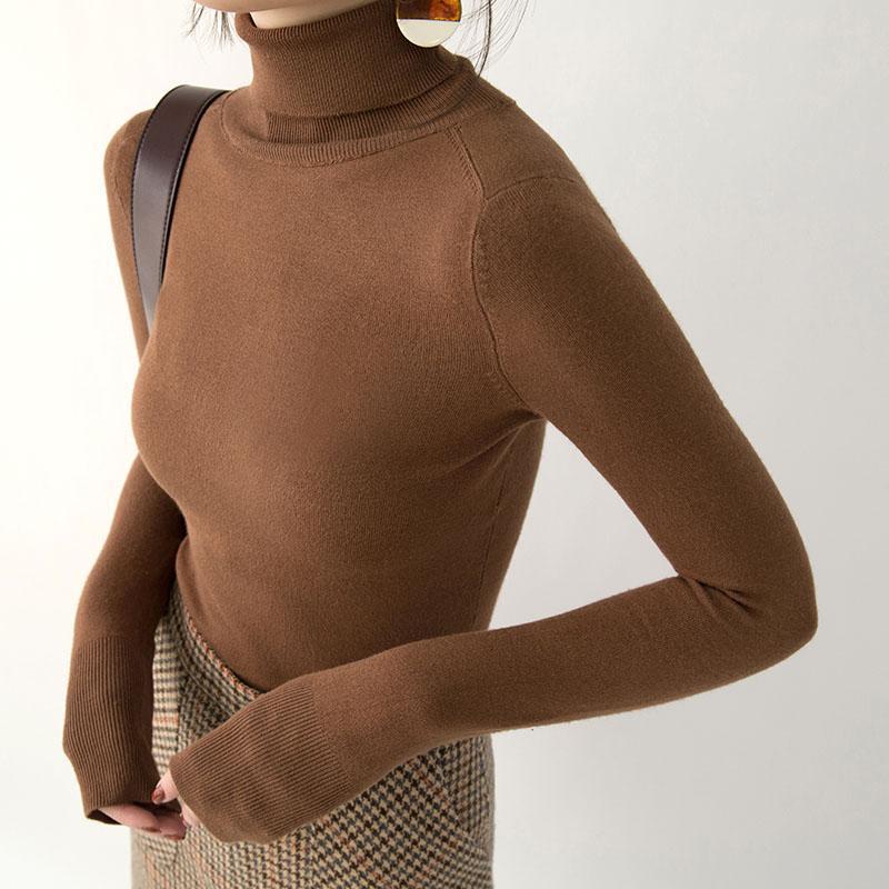 Cozy Chocolate Winter Sweater High Neck Knitted Tops Boutique Knitted Sweaters