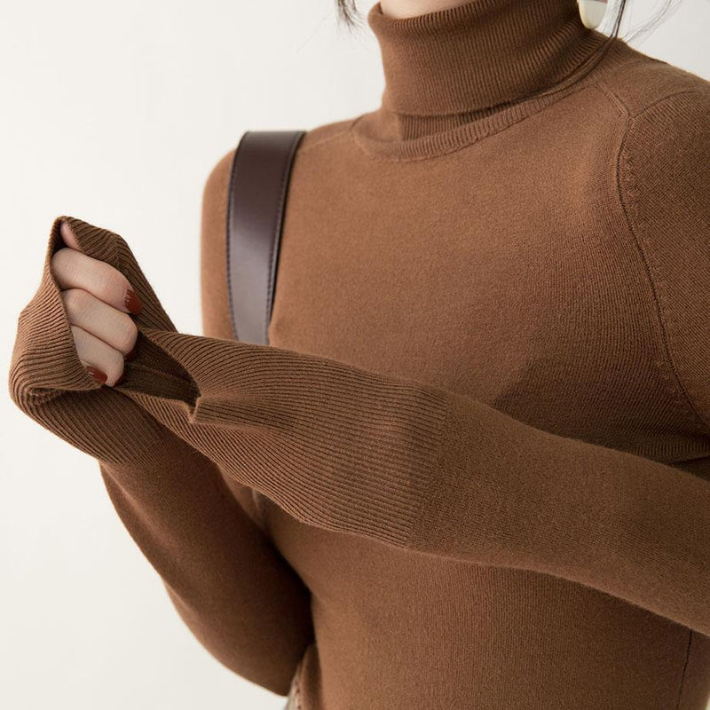 Cozy Chocolate Winter Sweater High Neck Knitted Tops Boutique Knitted Sweaters