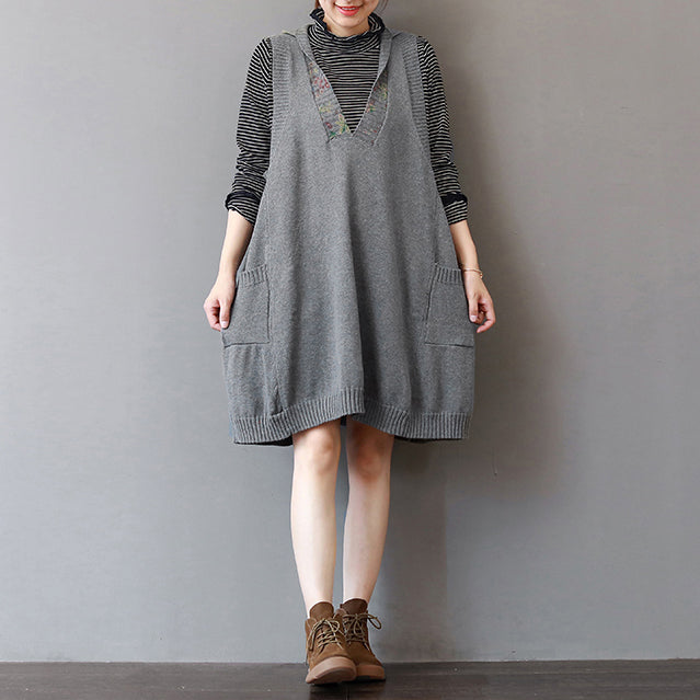 Cozy Green Sweater Dress Sleeveless Pullover Sweater Hooded Dress