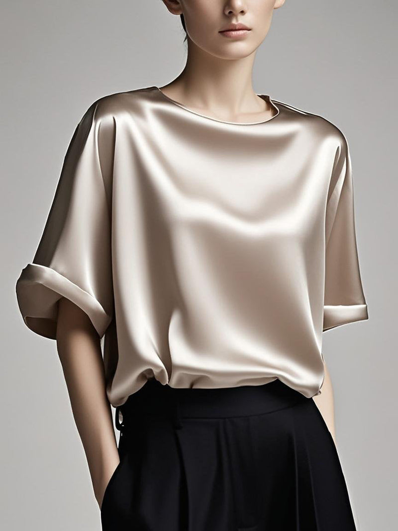 Fitted Red Patchwork Silk Tops Summer