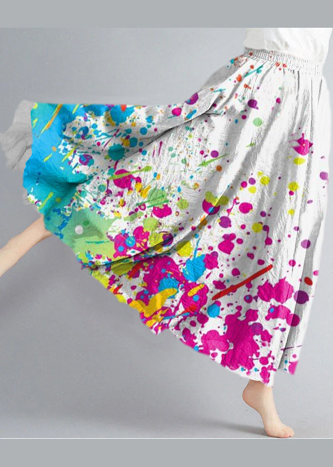 Style Colored Spots Elastic Waist Exra Large Hem Cotton Linen a Line Skirts Summer