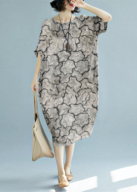 Blue Long Linen Dress O Neck Linen Clothing Dresses Short Sleeve Baggy Dresses Linen Caftans